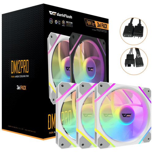 KIT 3 VENTILADORES AUXILIAR DM-12 120 PRO A-RGB BLANCO DARKFLASH (Espera 4 dias)